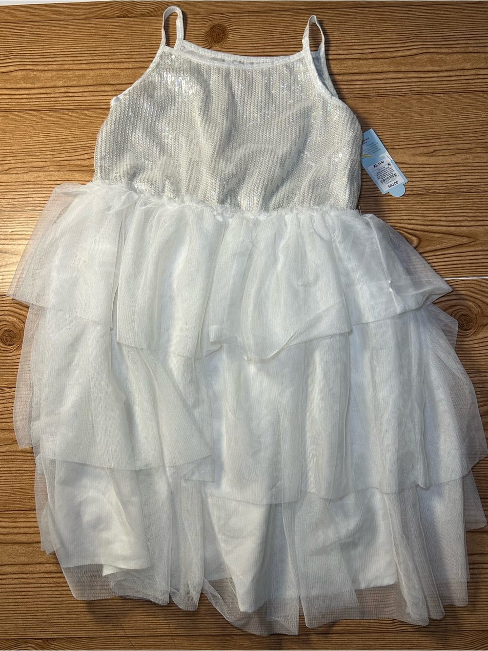 Girls' Cat & Jack White Sleeveless Tiered Tulle Sequin Dress Size XL 16